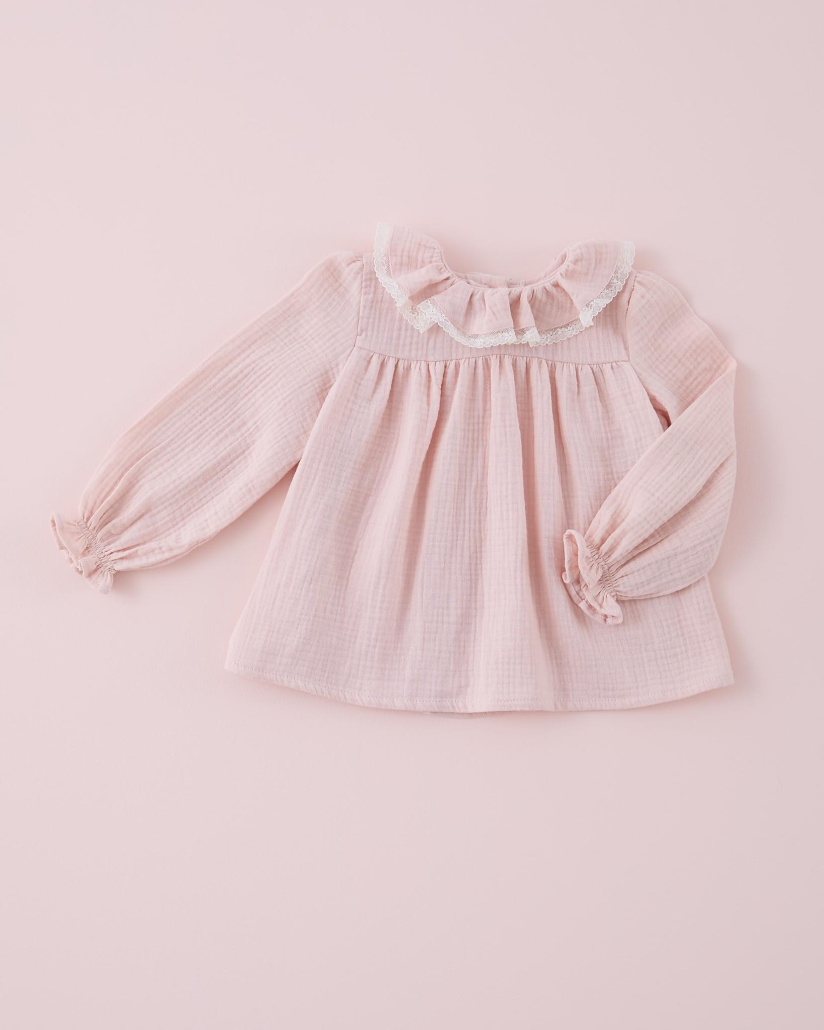 Camisa Cuello Volante Gasa Rosa Bebe Mi Canesu