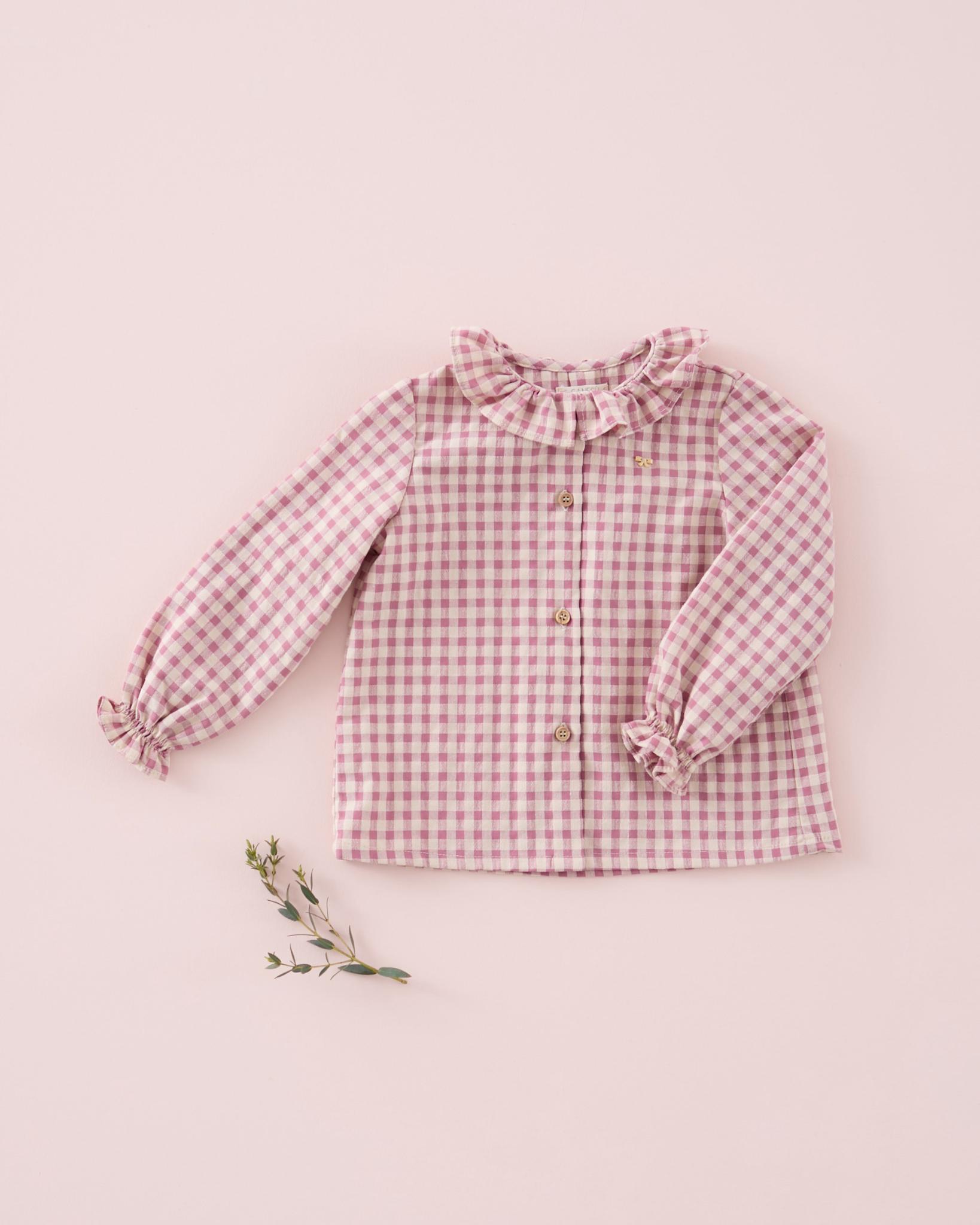 Camisa Cuello Volante Vichy Magenta Mi Canesu